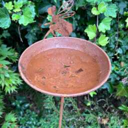Rusty Fairy Metal Garden Stake Decoration - Water Dish Birdbath Rain Catcher - thumbnail 3