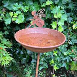 Rusty Fairy Metal Garden Stake Decoration - Water Dish Birdbath Rain Catcher - thumbnail 2