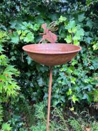 Rusty Fairy Metal Garden Stake Decoration - Water Dish Birdbath Rain Catcher