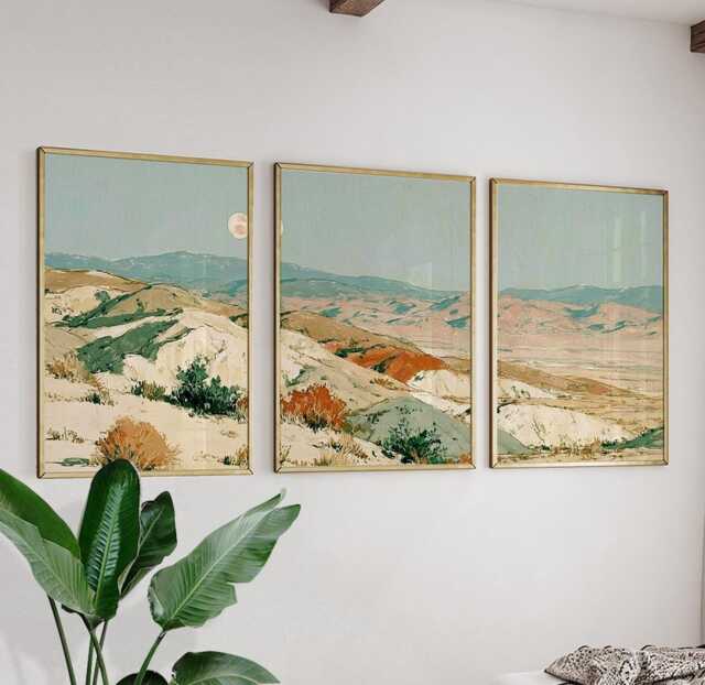 Sage Desert Poster Set, Terracotta Mountain Landscape Wall Art - image 1