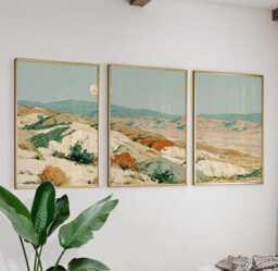 Sage Desert Poster Set, Terracotta Mountain Landscape Wall Art