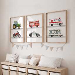 Kids Vehicle Posters - Set Of 3 Transport Nursery Wall Art, Boys Bedroom Decor Prints - thumbnail 2