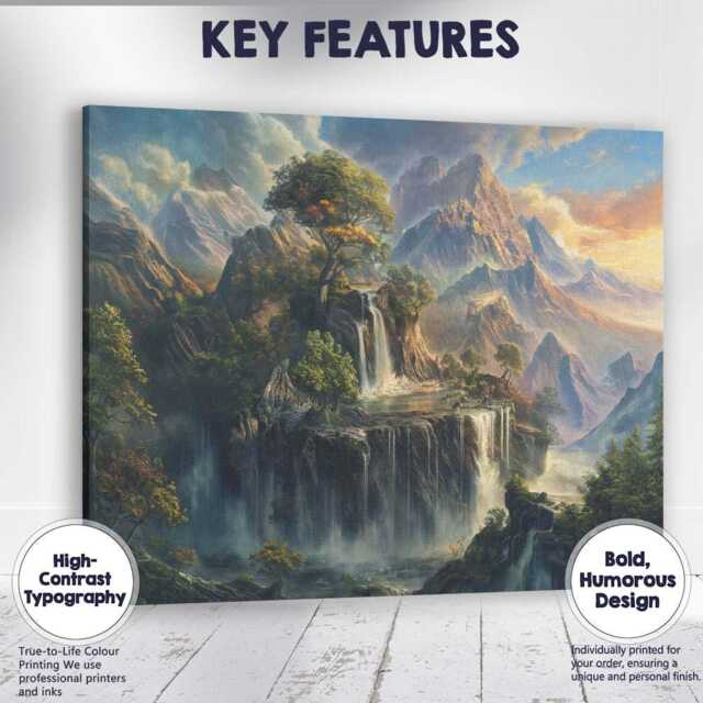 Majestic Mountain Waterfall Landscape Fantasy Nature Painting Canvas Wall Art Print Decor Picture Ready To Hang - image 1