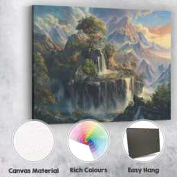 Majestic Mountain Waterfall Landscape Fantasy Nature Painting Canvas Wall Art Print Decor Picture Ready To Hang - thumbnail 2