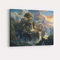 Majestic Mountain Waterfall Landscape Fantasy Nature Painting Canvas Wall Art Print Decor Picture Ready To Hang - thumbnail 4