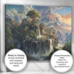 Majestic Mountain Waterfall Landscape Fantasy Nature Painting Canvas Wall Art Print Decor Picture Ready To Hang - thumbnail 3