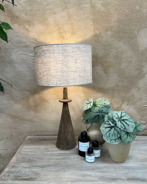 Mango Wood Table Lamp With Linen Shade - image 1