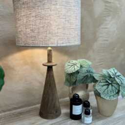 Mango Wood Table Lamp With Linen Shade - thumbnail 4