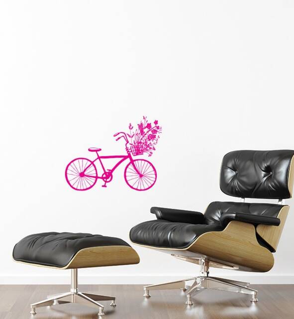 Pink Bicycle With Flowers Wall Sticker Decal - Illustration Stickers, Animals Decals, Home Decor, Illustrations