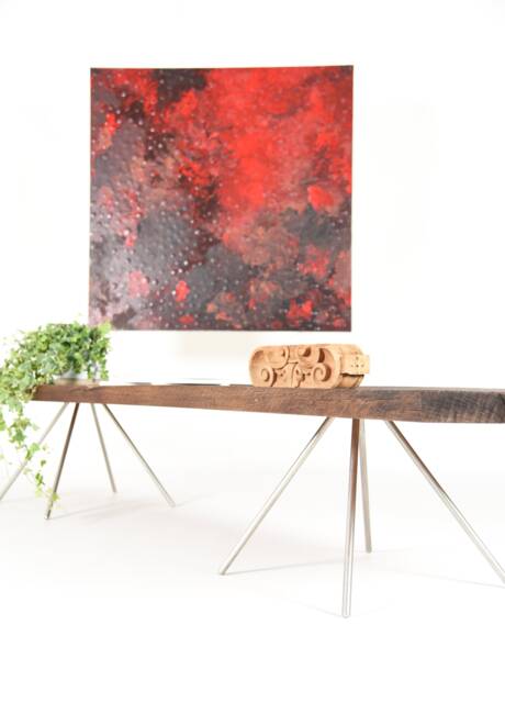 Rustic Console Table Midcentury/Tv Stand in Antique Wood - image 1