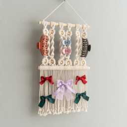 Hair Clip Holder For Girls, Macrame Bow Organizer, Birthday Gift Toddler, Girls Room Wall Decor I91 - thumbnail 1