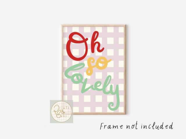 Bright Pastel Gingham Print With Oh So Lovely Typography. Wall Art Perfect For Girls Rooms, A Playroom Or Baby Nursery - Print Only - image 1