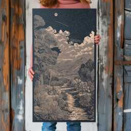 Desert Night Sky Engraved Birch Wood Panel - Arizona Landscape Wall Art, Nature Scene Illustration, Southwestern Home Decor Gift - thumbnail 1