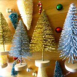 Shimmery Gold, Silver Bottle Brush Christmas Tree-6 Inch Glitter Mini Holiday Tree-Retro Mid Century Modern Trees-Vintage Style - thumbnail 3