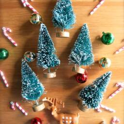 Shimmery Gold, Silver Bottle Brush Christmas Tree-6 Inch Glitter Mini Holiday Tree-Retro Mid Century Modern Trees-Vintage Style - thumbnail 4