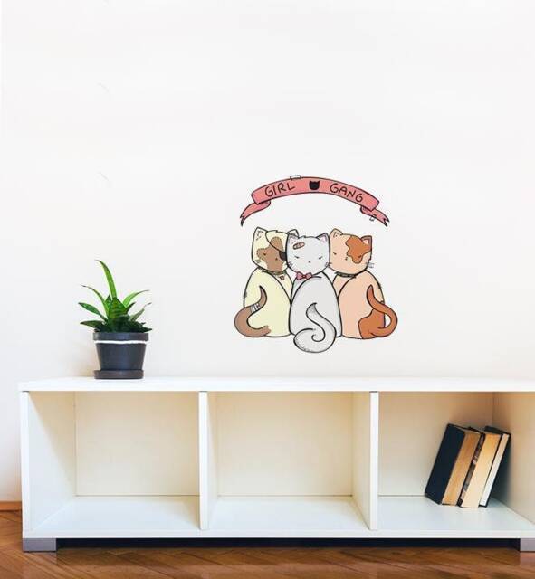 Cat Girl Gang Wall Sticker Decal - Dogs & Pets Stickers, Art, Decals, Kids Animals Decals