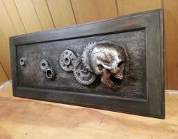 Gearhead Relic - Karbon Kast Skull & Gears Wall Sculpture - thumbnail 1
