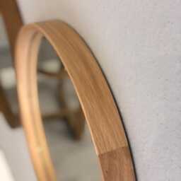 Round Oak Wood Wall Mirror, Modern Hallway & Bathroom Mirror - thumbnail 3