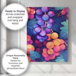 Vibrant Purple Grape Cluster Botanical Illustration Canvas Wall Art Print Decor Picture Ready To Hang - thumbnail 3