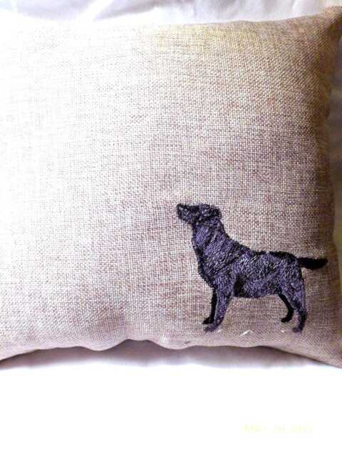 Black Labrador Retriever Embroidered Pillow, Pillows With Dogs - image 1
