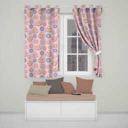 Kawaii Chick Sitting On Donut With Flowers Seamless Pattern Blush Background Readymade Eyelet Ring Top Thermal 100% Blackout Curtains