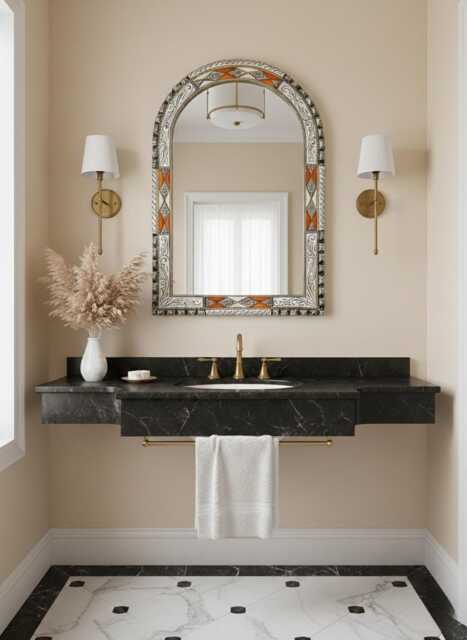 Arch Wall Mirror - Handmade Decorative Vanity Cow Bone Inlay - image 1