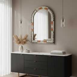 Arch Wall Mirror - Handmade Decorative Vanity Cow Bone Inlay - thumbnail 2