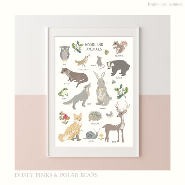 Floral Edition Woodland Animals Print - Theme Bedroom Animal Poster Children's Prints Wall Art Liberty - image 1