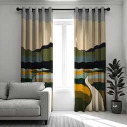 Modern Landscape Curtains, Earthy Mountain View Drapes, Custom Size Window Panels With Scenic Nature Path For Living Room Or Bedroom - thumbnail 1