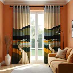 Modern Landscape Curtains, Earthy Mountain View Drapes, Custom Size Window Panels With Scenic Nature Path For Living Room Or Bedroom - thumbnail 3