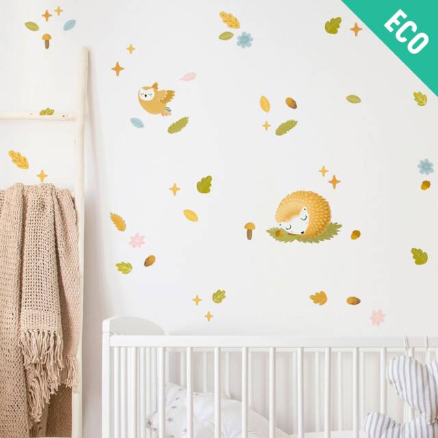 Hedgehog & Magic Forest Animals Wall Decal Theme Pack, Plastic-Free Wall Stickers - image 1