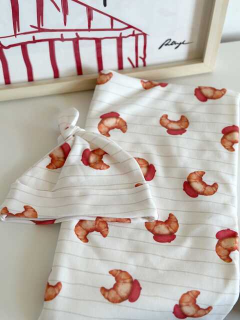 Croissant Baby Blanket & Hat Set, 80x85 cm Blanket, 2 Layer Jersey Blanket, Newborn Gift Cotton & Set - image 1
