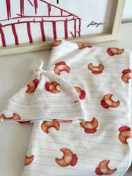 Croissant Baby Blanket & Hat Set, 80x85 cm Blanket, 2 Layer Jersey Blanket, Newborn Gift Cotton & Set - thumbnail 1