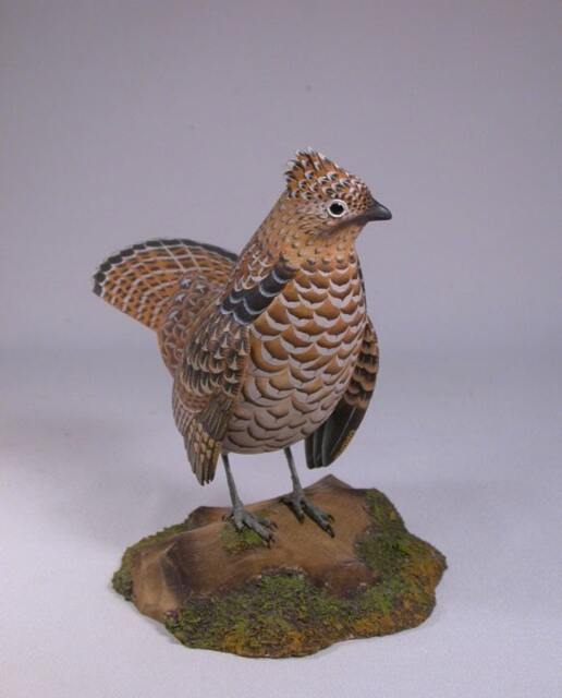 6 Inch Ruffed Grouse Carved Wooden Bird - image 1