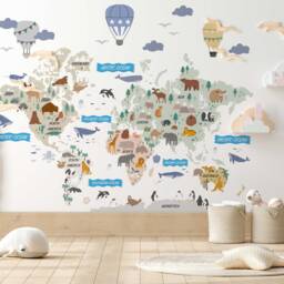Animal World Map Wall Decal Peel & Stick Nursery Decor - thumbnail 2