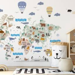 Animal World Map Wall Decal Peel & Stick Nursery Decor - thumbnail 3