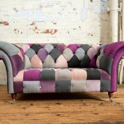2str Patchwork Velvet Chesterfield Sofa - Purple, Pink & Grey, Unique British Handmade - thumbnail 2
