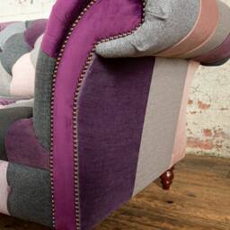 2str Patchwork Velvet Chesterfield Sofa - Purple, Pink & Grey, Unique British Handmade - thumbnail 3