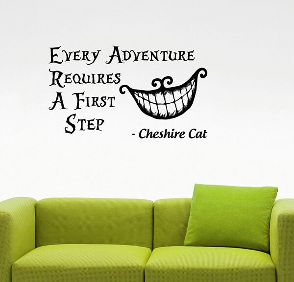 Every Adventure Requires A First Step Cheshire Cat Quote Wall Decal Alice in Wonderland Vinyl Sticker Art Home Kids Room Bedroom Decor 18Qz - image 1