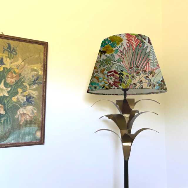Floral Pastel Velvet Coolie Lampshade, Empire Leaves, Tropical Empire, Ceiling Light Shade - image 1