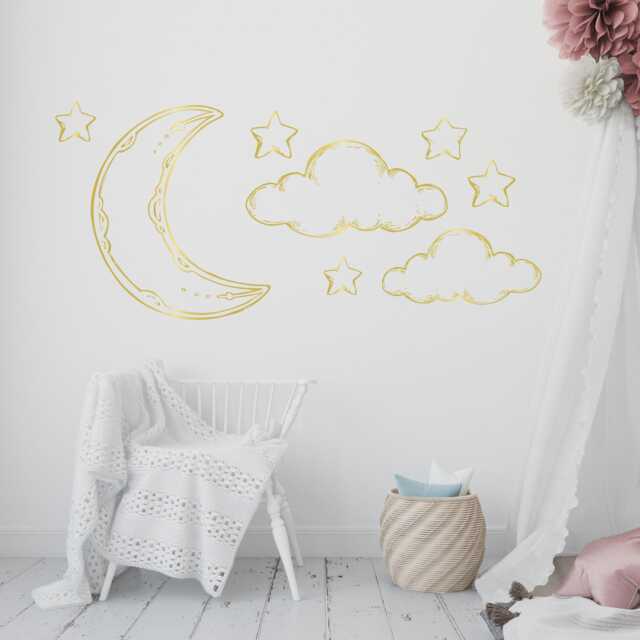 Moon & Stars Nursery Wall Decal Sky Clouds Decor 4370 - image 1