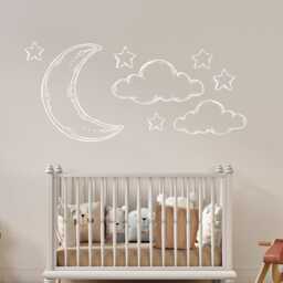 Moon & Stars Nursery Wall Decal Sky Clouds Decor 4370 - thumbnail 3