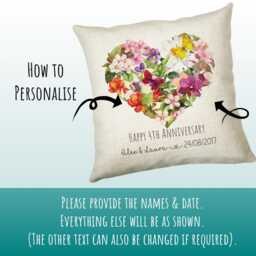 Personalised 4Th Flower Anniversary Gift Cushion 4 Years Custom Design Valentines Present - Wedding Pillow Cs374 - thumbnail 3