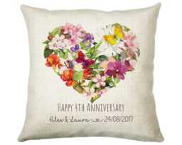 Personalised 4Th Flower Anniversary Gift Cushion 4 Years Custom Design Valentines Present - Wedding Pillow Cs374 - thumbnail 1