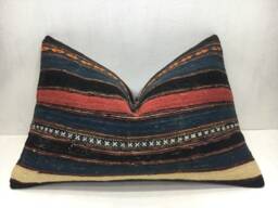 Vintage Turkish Kilim Pillow Cover, Ethnic Lumbar Cushion, 16x24