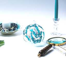 Hand Painted Teal Butterfly Candle Holder Stained Glass Home Decor - thumbnail 4