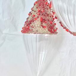 Exquisite Large Red Beaded Clear Glass Hanging Finial Decorations - Valentine's Day Christmas Tree Wedding Gift Holiday Anniversary - thumbnail 2