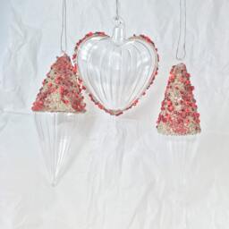 Exquisite Large Red Beaded Clear Glass Hanging Finial Decorations - Valentine's Day Christmas Tree Wedding Gift Holiday Anniversary - thumbnail 3