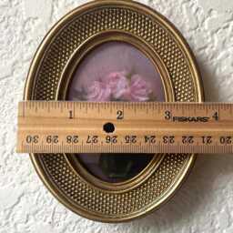 Pink Roses in A Green Vase Original Art Framed Oil Painting Print Vintage Oval Gold Frame Wall - thumbnail 3