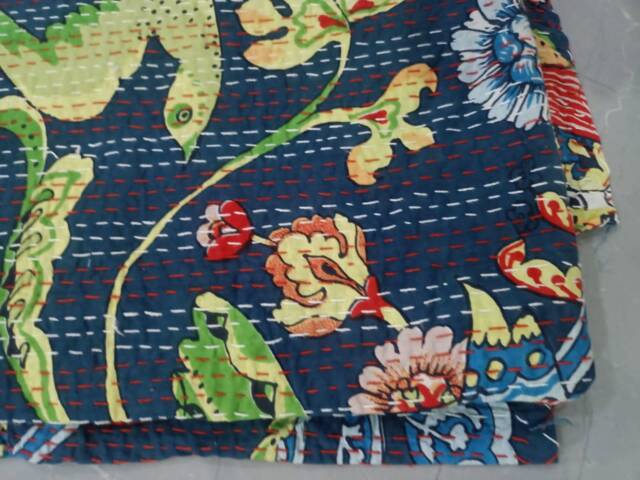 Block Print Quilt Indian Handmade Kantha Quilt Bedspread Perfect Bed Matching Bedcover Size Queen - image 1